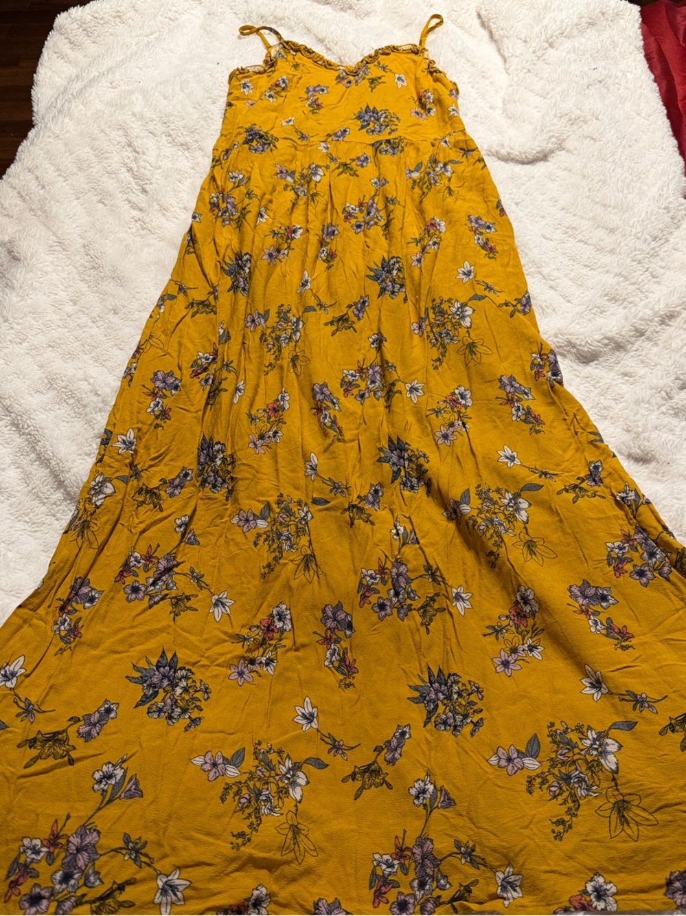 Xhilaration Mustard Yellow Floral Maxi Dress with Adjustable Straps